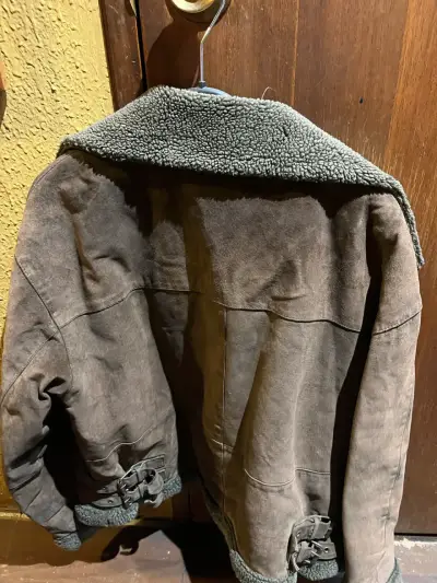 Chaqueta de gamuza marrón con forro de lana - miniatura 2