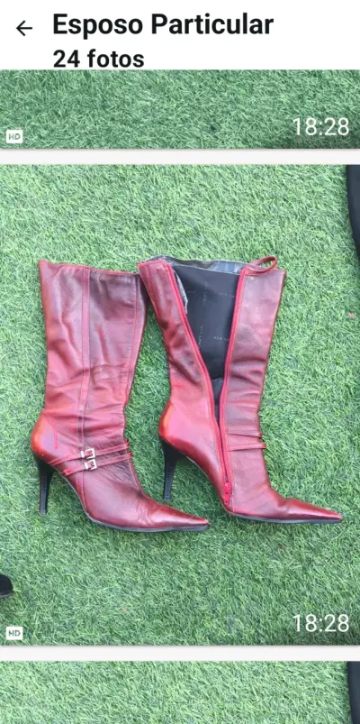 Botas de cuero rojas con tacón medio - miniatura 1