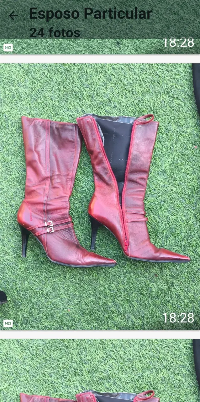 Botas de cuero rojas con tacón medio - 2