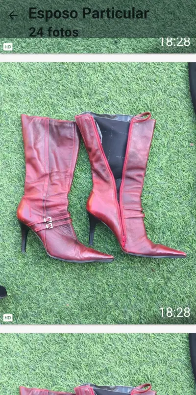 Botas de cuero rojas con tacón medio - miniatura 2
