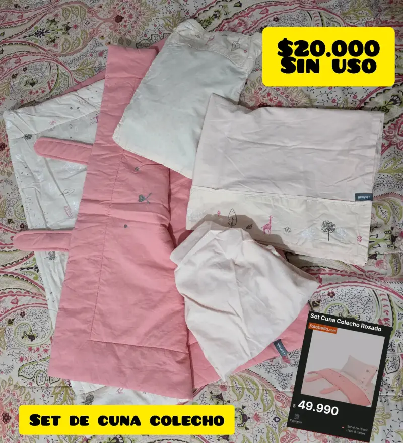 Set de cuna colecho rosado sin uso