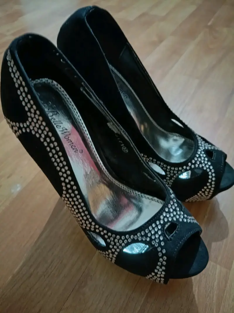 Tacones negros con apliques brillantes talla 37 - 3