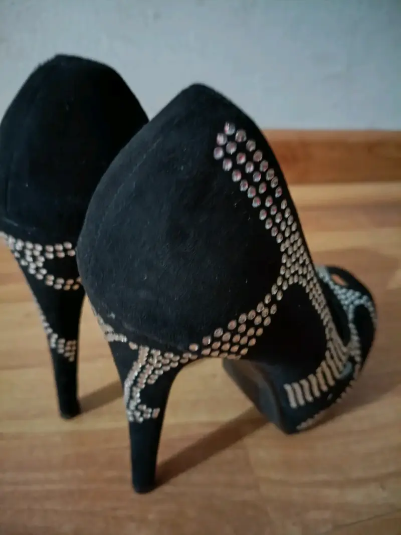 Tacones negros con apliques brillantes talla 37 - 4