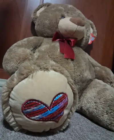 Oso de peluche gigante marrón con lazo rojo - miniatura 3