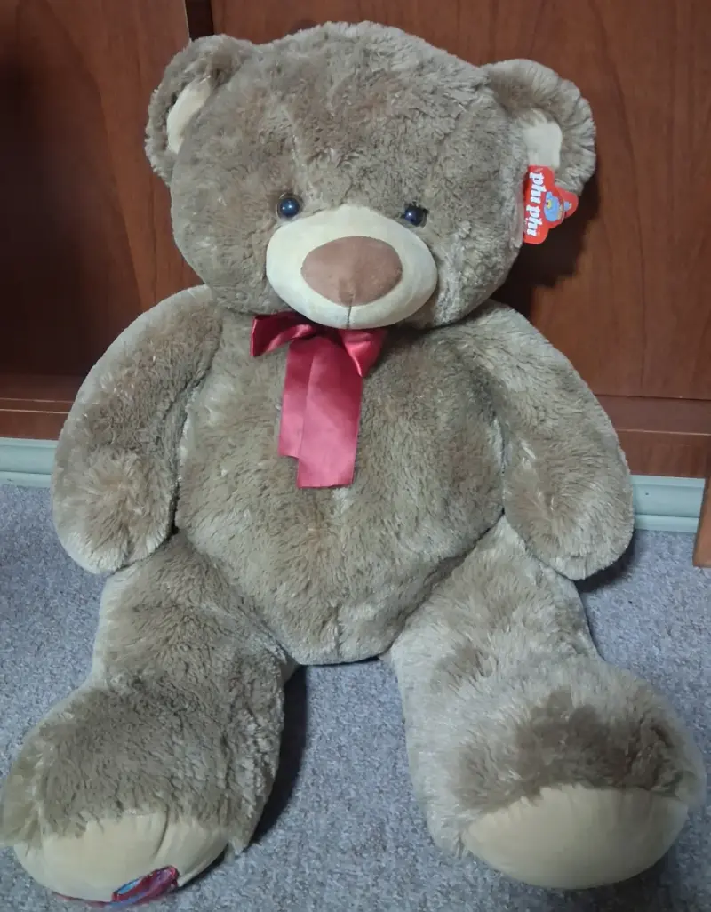 Oso de peluche gigante marrón con lazo rojo - 9