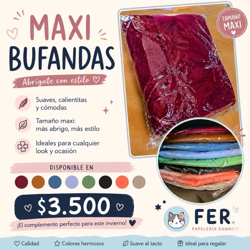 Maxi bufanda suave y cálida colores variados