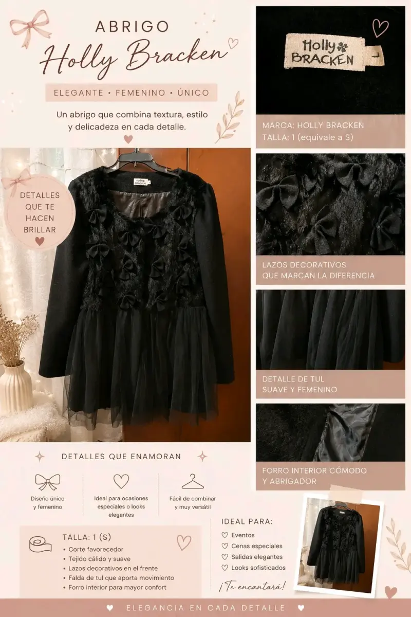 Abrigo Holly Bracken negro con lazos decorativos
