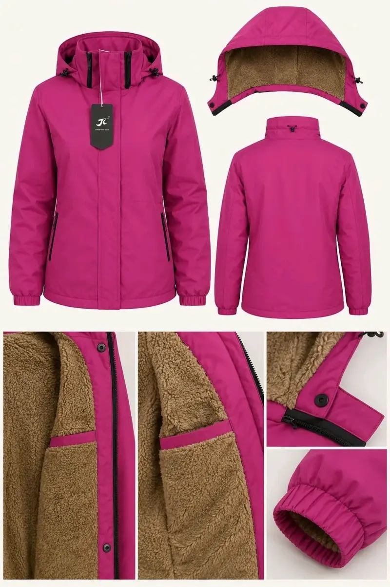 Chaqueta impermeable fucsia con capucha desmontable