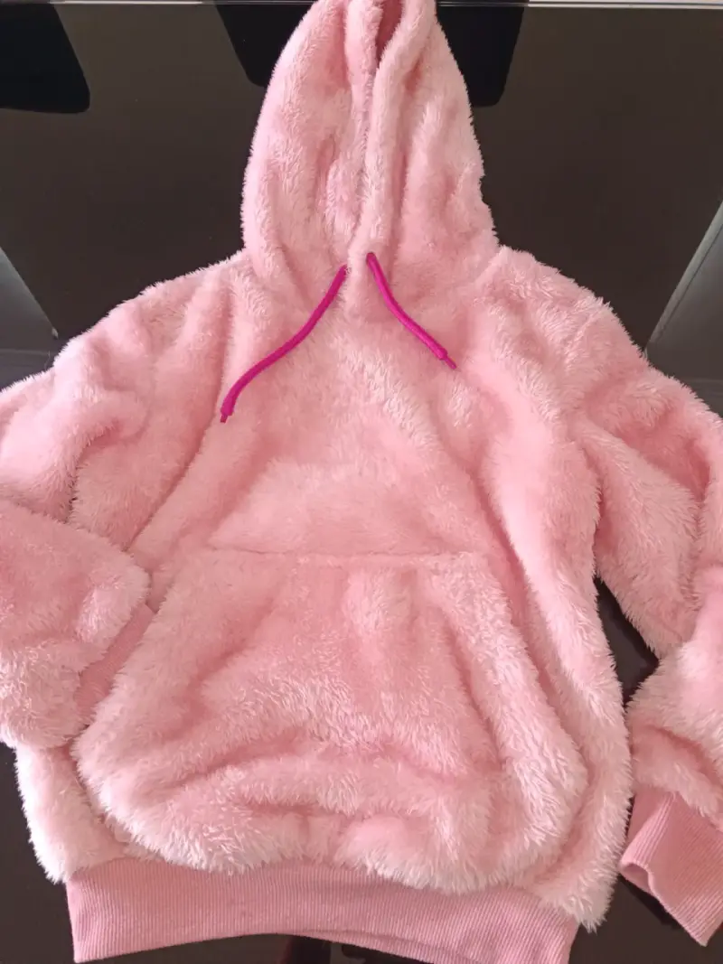 Polerón de felpa rosado con capucha