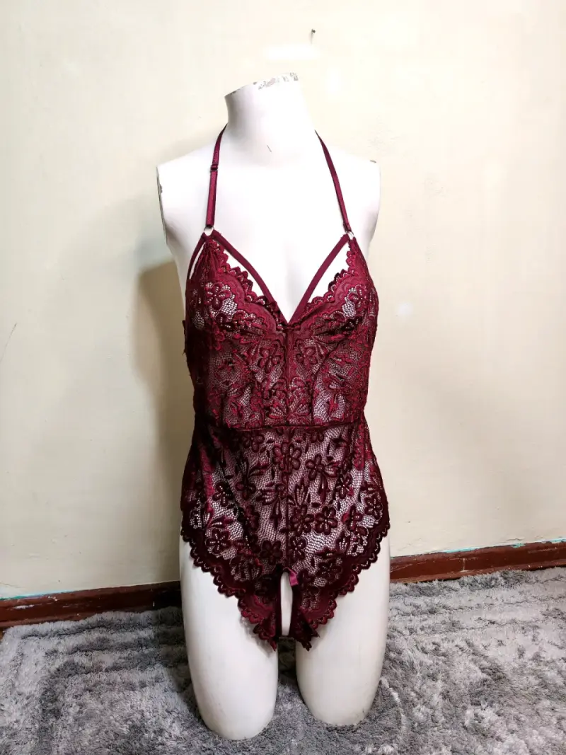 Body de encaje burdeos para mujer - 1