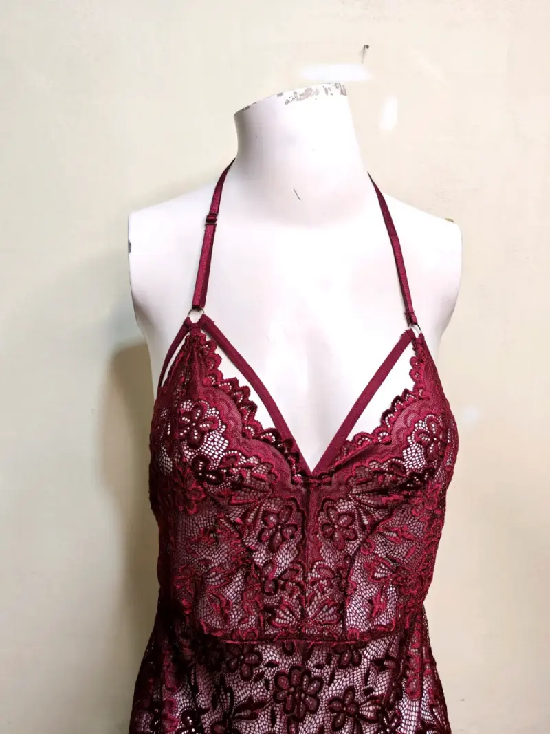 Body de encaje burdeos para mujer - 2