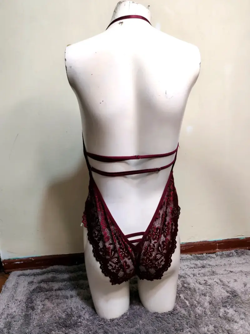 Body de encaje burdeos para mujer - 6