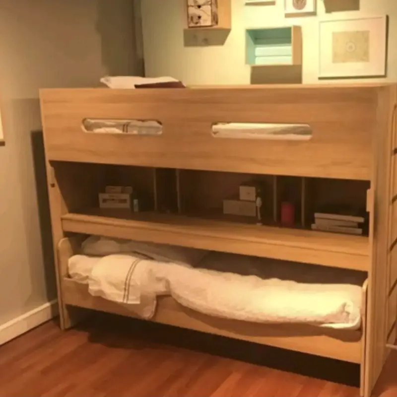 Cama alta con escritorio y estantería de madera - 2