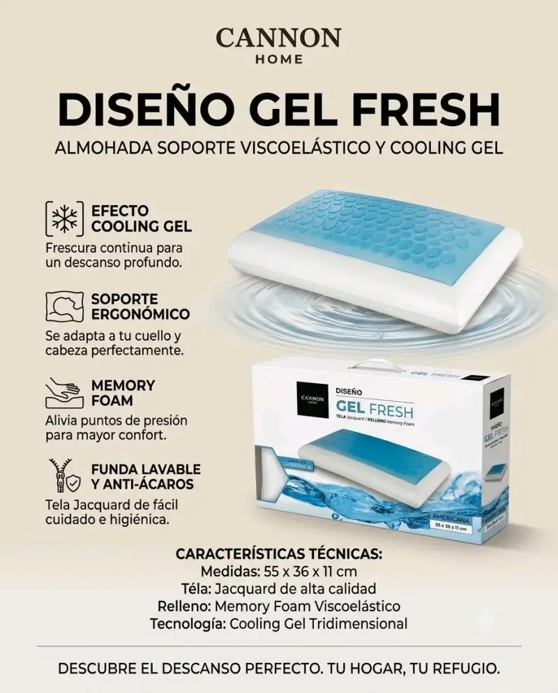 Almohada viscoelástica Cannon con gel refrescante