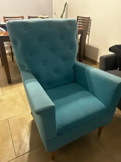 Sillón azul turquesa con diseño capitoné - miniatura 3