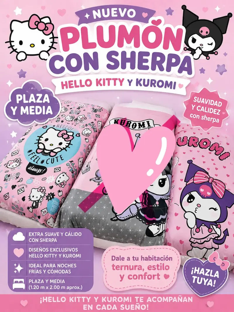 Plumón con sherpa Hello Kitty y Kuromi - 1
