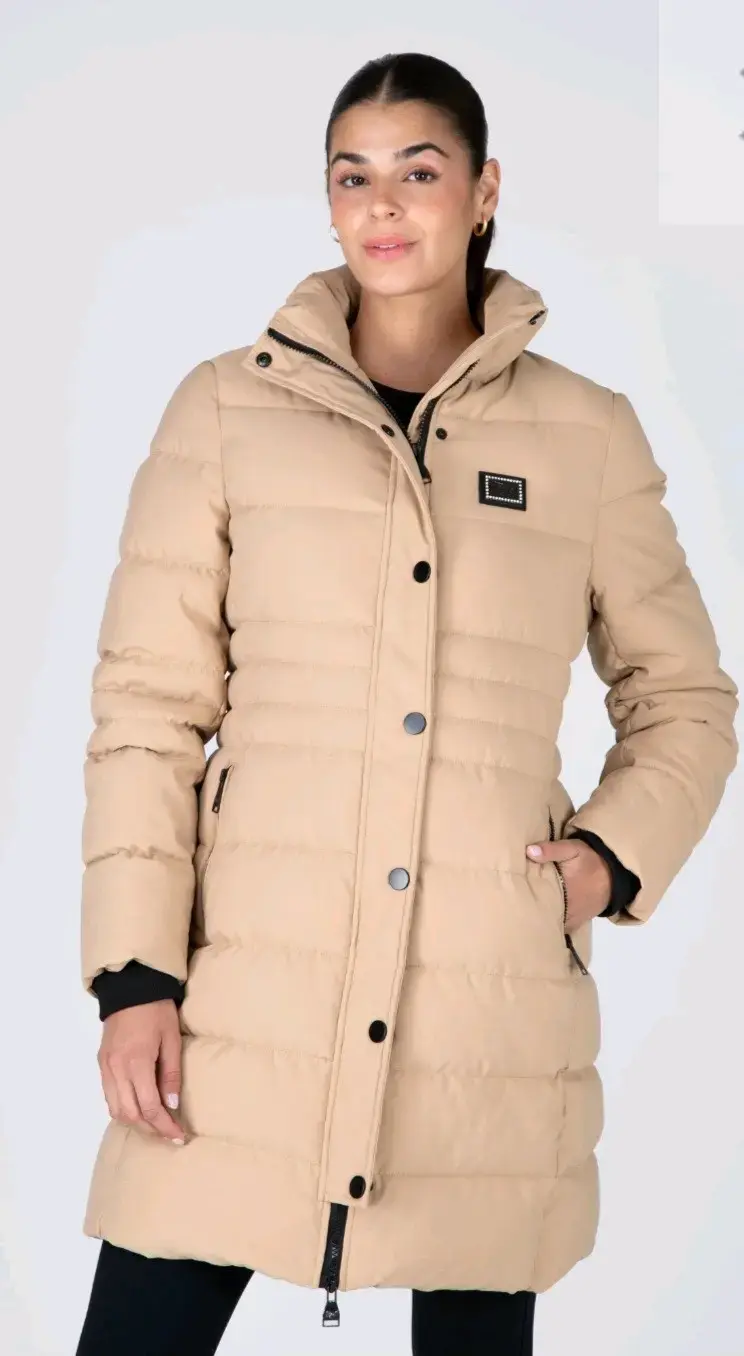 Abrigo largo acolchado beige para mujer everlast - 1