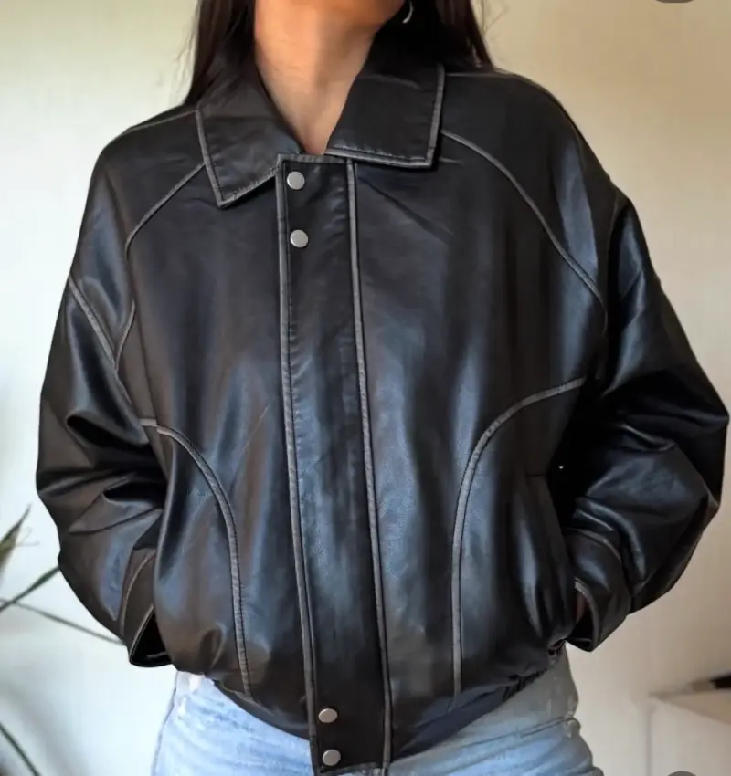 Chaqueta Oversize efecto cuero negra - 1