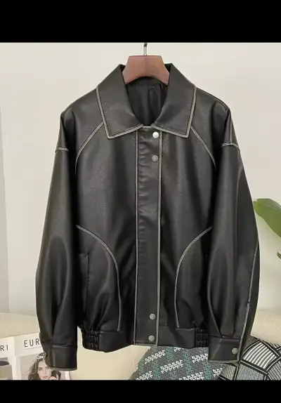 Chaqueta Oversize efecto cuero negra - miniatura 4