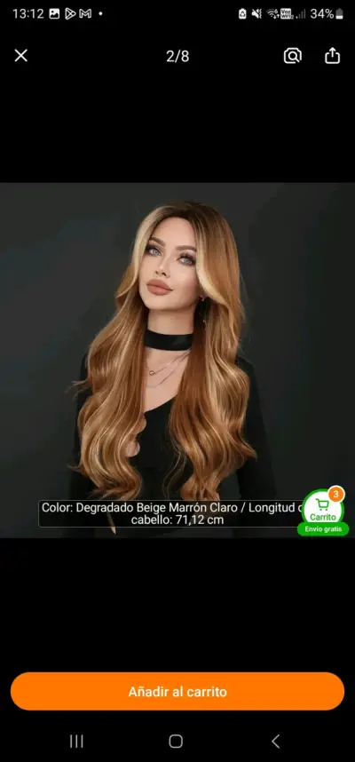 Peluca larga degradada beige marrón claro - miniatura 1
