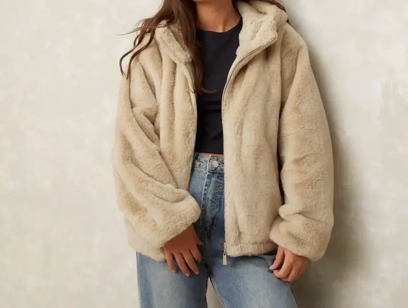 Peludo Oversize con cierre y gorro - 2