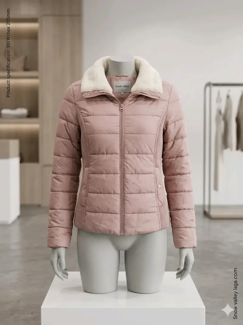 Chaqueta acolchada rosa con cuello de piel - 1