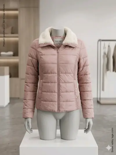 Chaqueta acolchada rosa con cuello de piel - miniatura 1