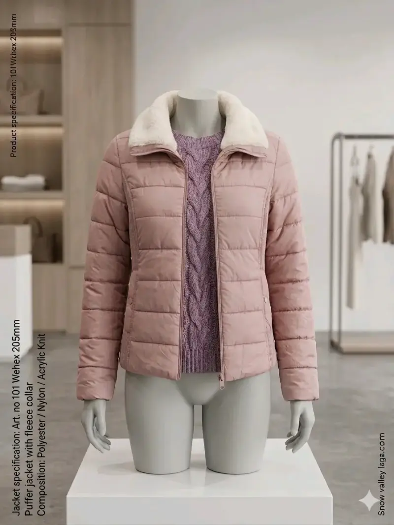 Chaqueta acolchada rosa con cuello de piel - 2