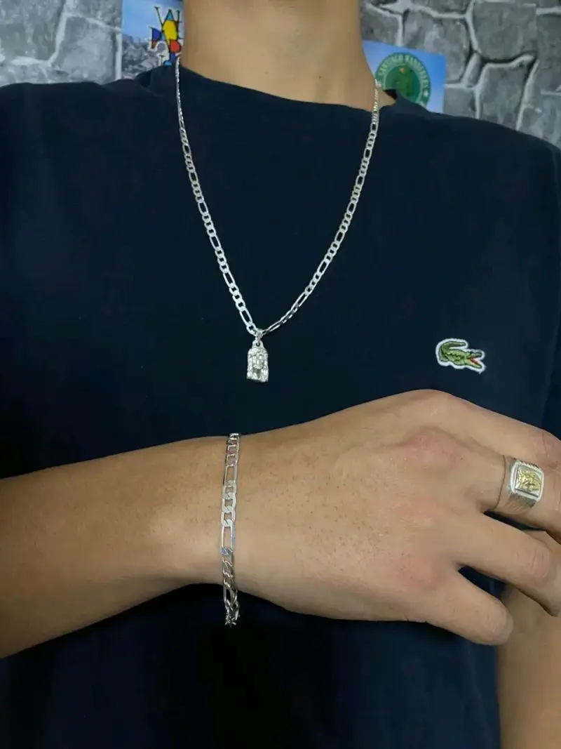 Conjunto de joyería de plata estilo Figaro