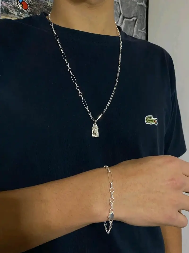 Conjunto de cadena y pulsera de plata Rolo Facetad