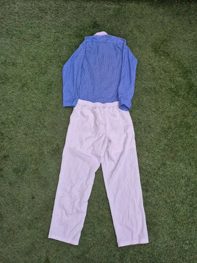 Conjunto camisa azul y pantalón blanco - 2