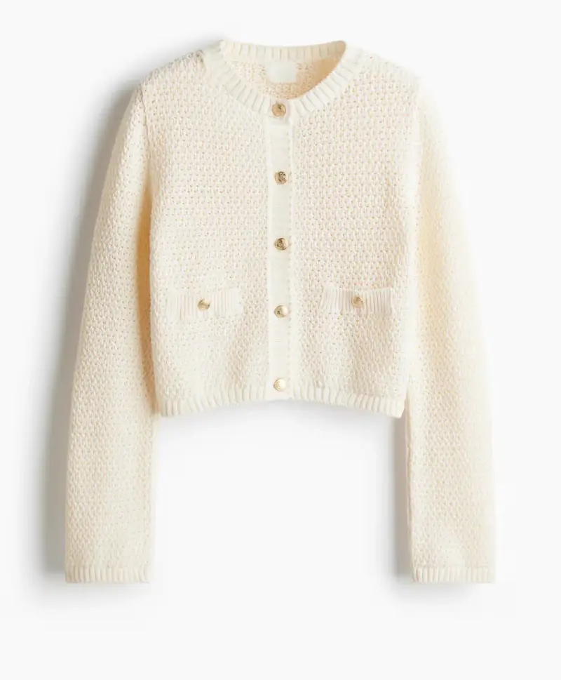 Cárdigan de punto beige con botones - 1