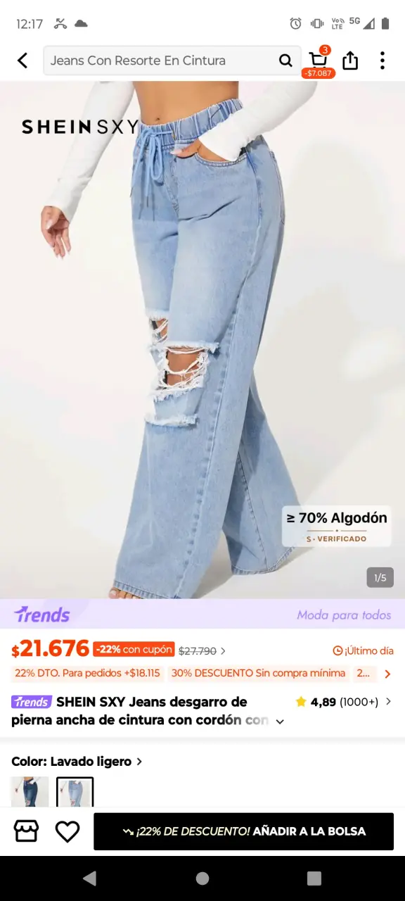 Jeans SHEIN SXY con desgarrado y cintura elástica - 1