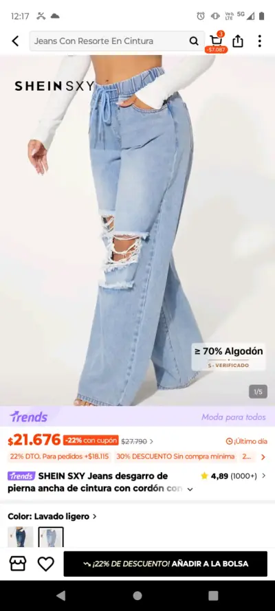 Jeans SHEIN SXY con desgarrado y cintura elástica - miniatura 1