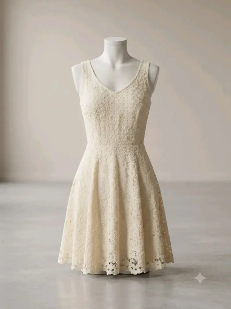 Vestido de encaje beige elegante - 1