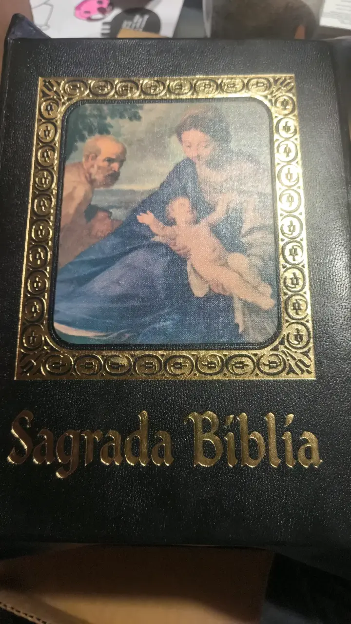 Sagrada Biblia con tapa de cuero y detalles dorados - 1