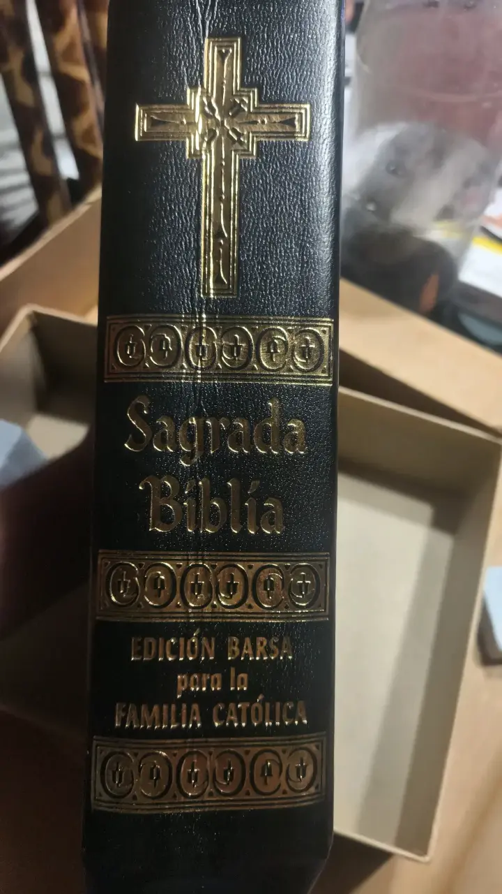 Sagrada Biblia con tapa de cuero y detalles dorados - 2