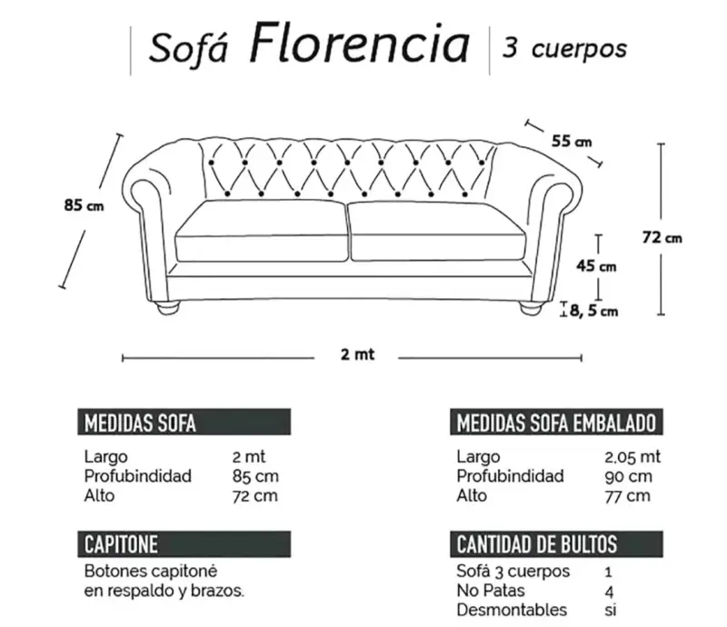 Sofá Florencia 3 cuerpos, Latam Home, color rojo - 1