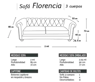 Sofá Florencia 3 cuerpos, Latam Home, color rojo - miniatura 1