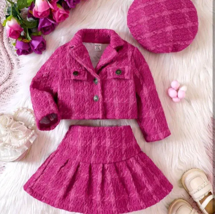 Conjunto infantil de falda y chaqueta rosa