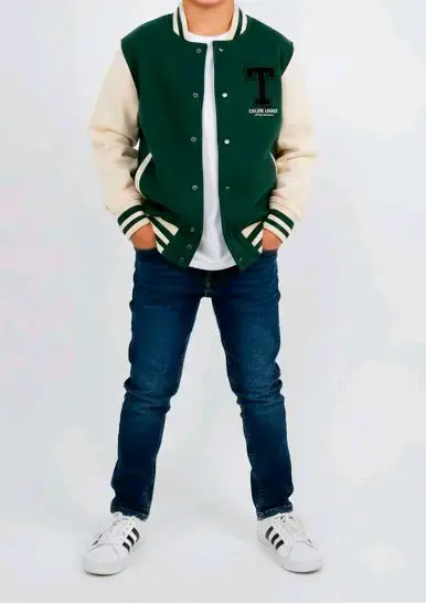 Chaqueta varsity verde y beige para hombre - 1