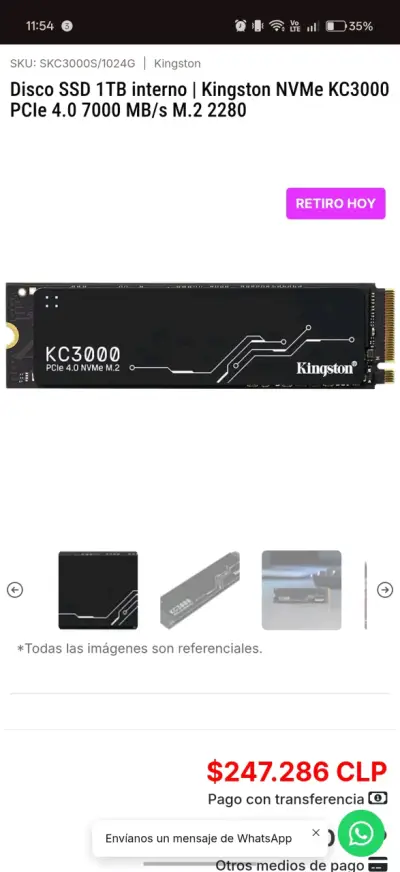 SSD KINGSTON KC3000 1TB  NVMe M.2 7000MB/S - miniatura 2