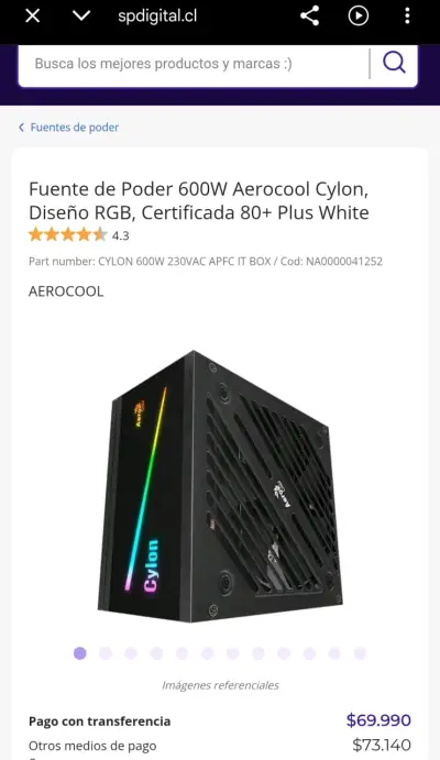 Fuente de poder Aerocool Cylon 600W RGB - miniatura 3