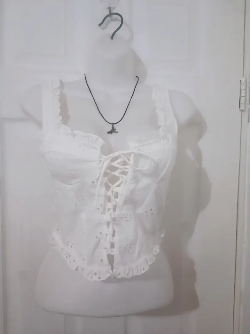 Blusa corset blanca con encaje - 1