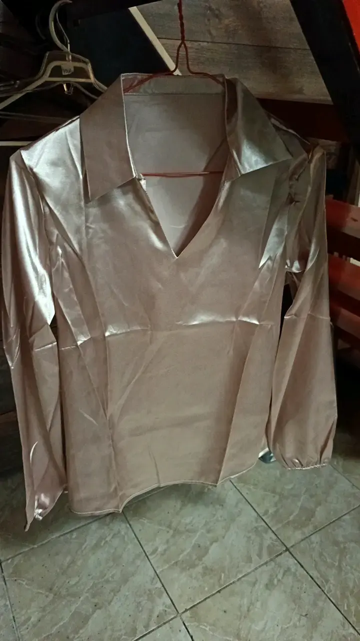 Blusa satinada dorada de manga larga - 1