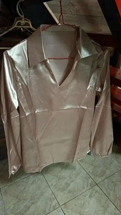 Blusa satinada dorada de manga larga - miniatura 1
