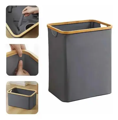 Cesto para ropa sucia gris plegable con marco - miniatura 5
