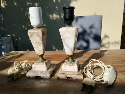 Par de lámparas de mármol vintage - miniatura 2