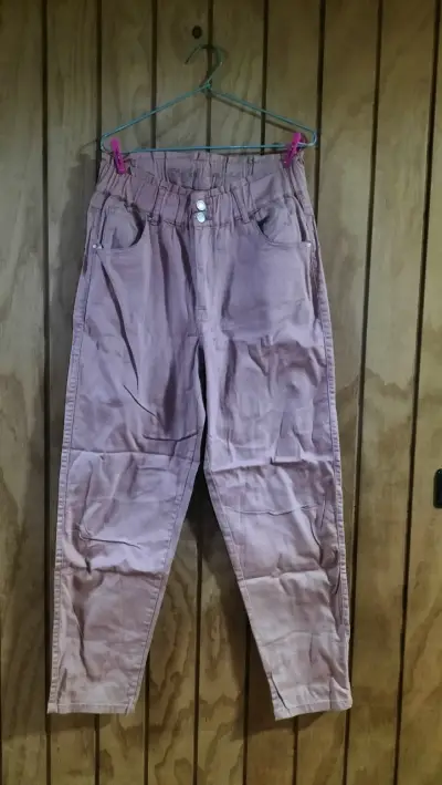 Pantalones rosados de mujer con cintura elástica - miniatura 1