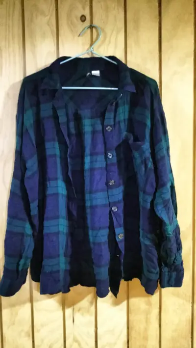 Camisa de franela a cuadros azul y verde - miniatura 1